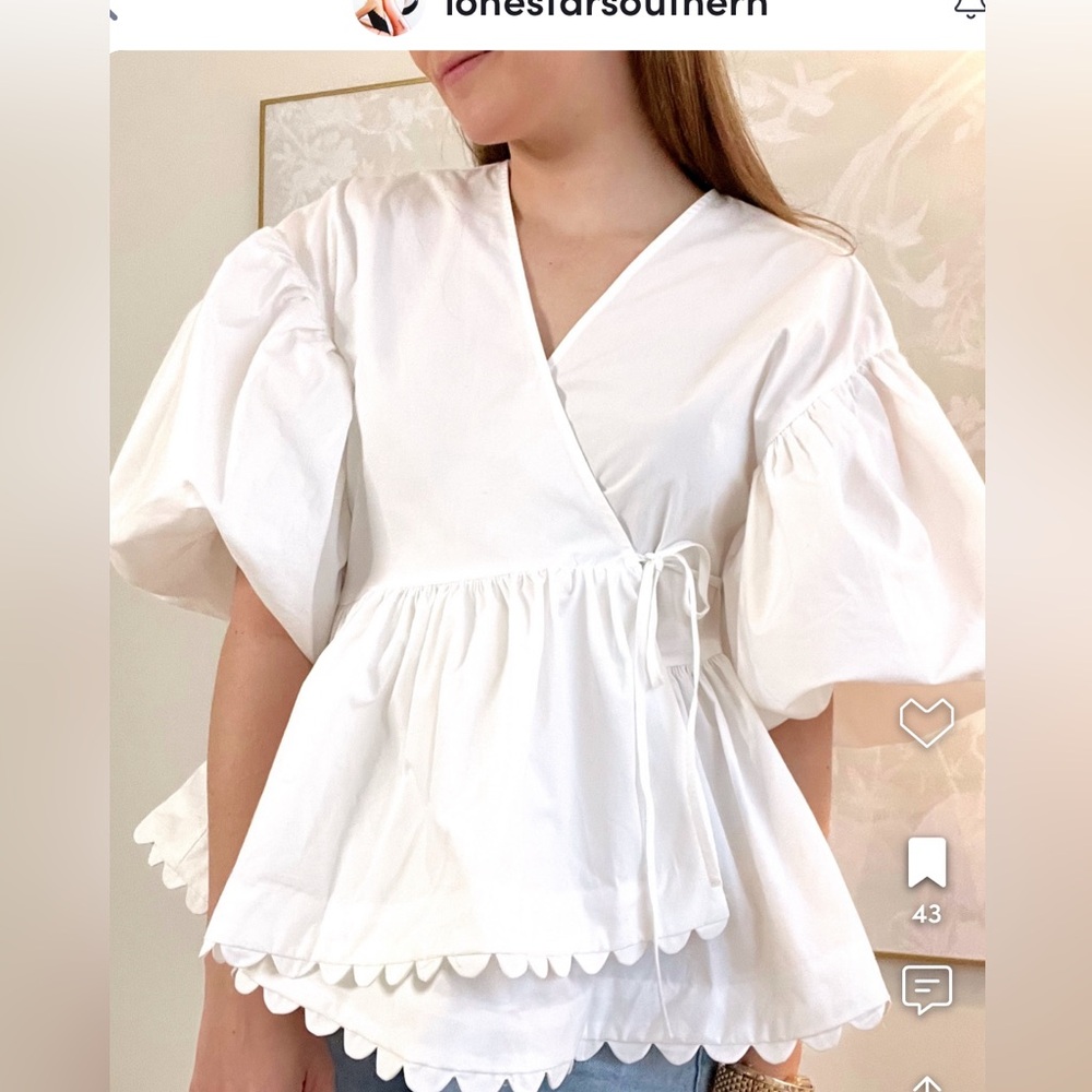 Kiki Vargas x Target White Wrap Blouse with Puff Sleeves